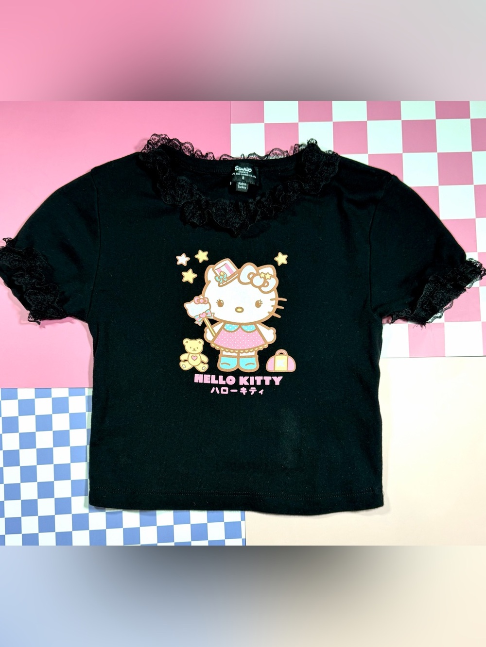 New Girl Order x Hello Kitty Lace-Trim Black Crop Top